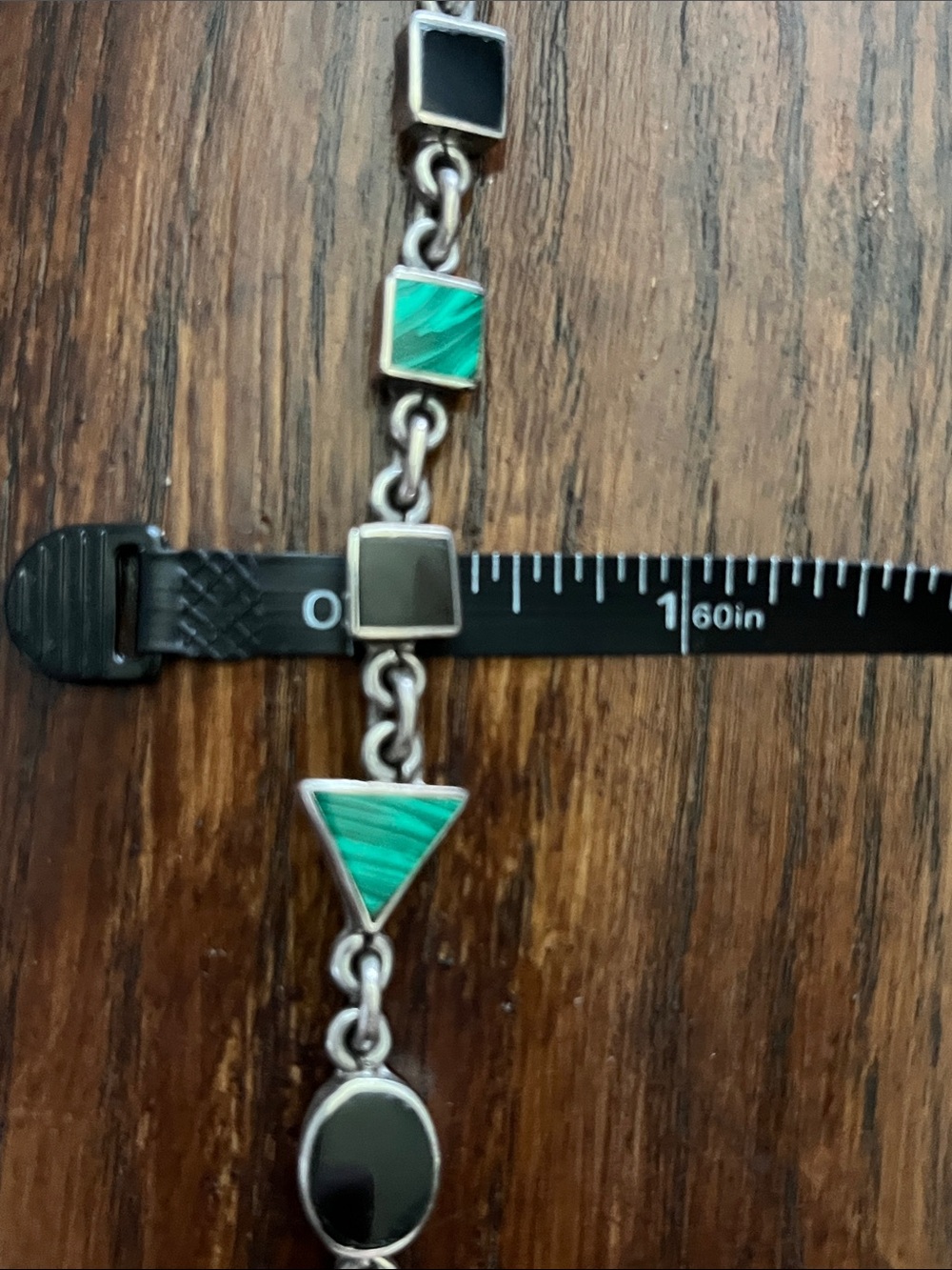 Mexico 925 Silver Geometric Green & Black Bracelet - Picture 12 of 15